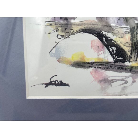 Signed Watercolor Print Cityscape Blue Frame - Picture 2 of 7